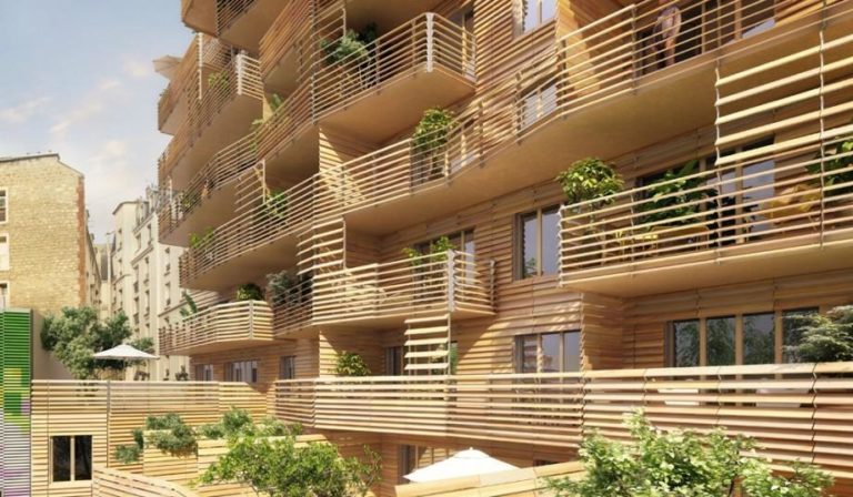 façade d'immeuble faite de bois