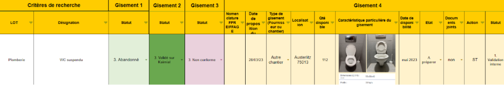 recherche matériaux réemploi tableau suivi